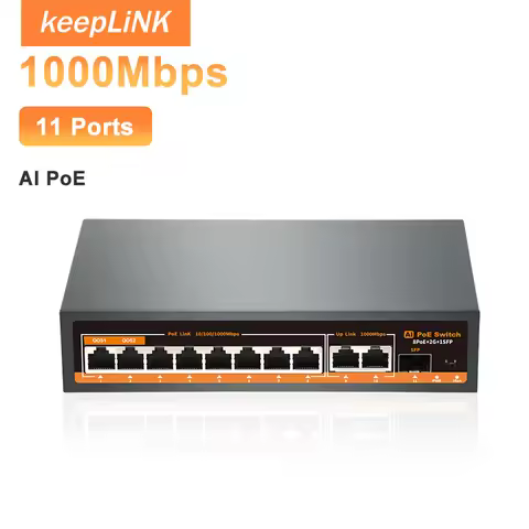 KeepLiNK 8-Port Gigabit PoE+ Switch | 120W | 2×1G Uplink | 1×SFP Port | Unmanaged | Plug & Play | AI