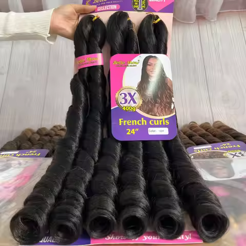 3X French Curls Braiding Hair 24 Inch 400g/Pack Pre-Stretched Loose Wave Synthetic Braiding Hair Ext