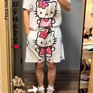 潮流凯蒂猫哈喽Hellokitty短裤睡衣男Kitty猫情侣装沙滩裤子AWRF Trendy Hello Kitty shorts pajamas for men, Kitty cat couple 