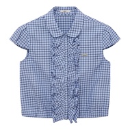 เสื้อเชิ้ตลายสก็อต Dzzit Sweet School Style แขนสั้นผ้าฝ้าย ปกโปโล ทรงหลวม เสื้อผ้าทำงานสำหรับผู้หญิง