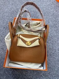 Hermes mini Lindy 金棕金扣 ghw stamp K full set全新全套有正單 接受陪驗