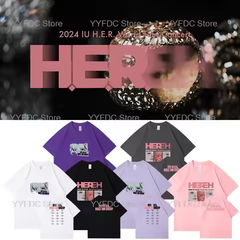 IU HER World Tour Concert T Shirt Lee Ji Eun Kpop Fashion Women Men Loose T-shirt High Quality 100% 