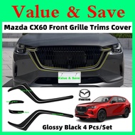 Mazda CX-60 CX-80 Front Grille Contours Trims Cover Glossy Black Net Decoration Strip Front Grille S