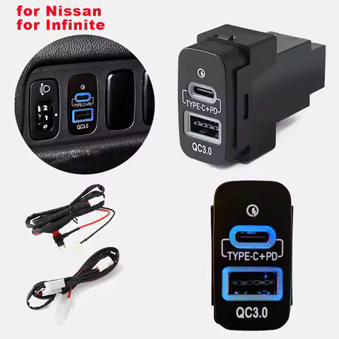 PD Type-C QC3.0 USB Car Charger Fast Charging Interface Outlet Power Adapter for Nissan Patrol Y62 X