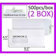 Envelope 4.5" x 9.5" White Window with Peel & Seal (500 Pcs / Box) - 2 Box