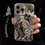 Casing iPhone 11 13 14 15 16 Pro Max Art butterfly python pattern Case For iPhone 13PM 16PM 15PM 14P