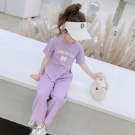 Korean style girls solid color font sports suit set