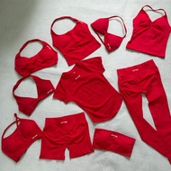 DFYNE Nylon High-Elastic Matt Big Red Series Long Shorts Top Matching Sports Women