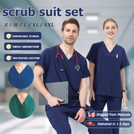 ✨COD✨ Medical Scrub Suit Baju Scrub Uniform Surgical Scrub Suit Set For Women Men Doctor Nurse TOP+PANTS