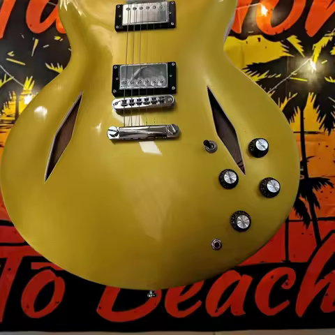 DG Golden 335 Semi Hollow Design Electric Guitar Maple Neck HH Pickups Gold Hardware Block Product D