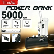 TIMI3C 5000mAh Power Bank Smart Screen Hidden Plug Backup Battery Yellow Red With Type-C Output 3-in