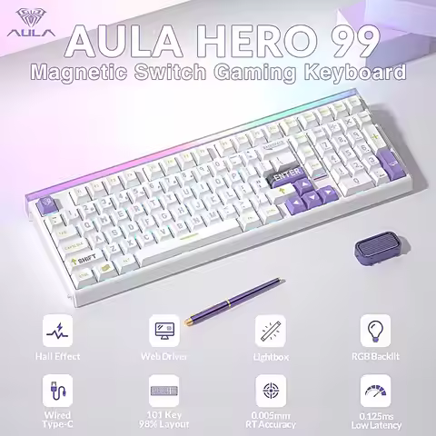AULA HERO99 98% Wired Mechanical Keyboard Magnetic Switch Music Rhythm 8K Return Rate Keyboard for C