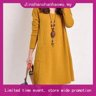 Plus Size Dress Women Long Sleeve Causal Long Dress Solid Color Loose Dress