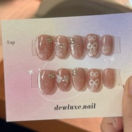 Ready-Made False Nails-White Bow Glass:;Delivery 3-4 Days