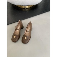 ERF Chủ Nhật Giày Cao Gót Nữ Giày Cao Gót 7Cm Mary Jane Giày Cao Gót Vuông Màu Đen Nông Giày Cao Gót