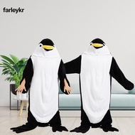 FARL  Flannel One-piece Pajamas, Suitable for height 168-178cm Black + White Stitched Warm Full Body