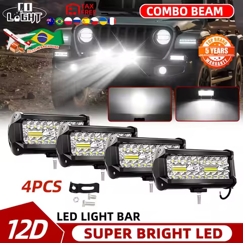 CO LIGHT4“ LED Bar Work Light 12V 24V Offroad Spot Flood Combo 7” LED Work Light Bar for ATV UTV Lad