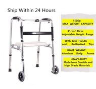 Adult Walker-Heavy Duty Foldable stainless Steel Walking Aid Crutches Canes Toilet Armrest and Shower Chair with Wheels-up to 150Kg