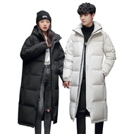 Ready Stock Unisex Winter White Duck Down Coat Long Down Jacket Over-the-Knee Mid-Length Thickened Couple Hooded Jacket Korean Version Street Wear Jacket White Duck Down Down Jacke