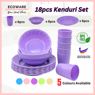 ECOWARE 18pcs High Quality Kenduri Set/ Pastel Colour Party Set 18pcs/ Plastic Plates Cups Bowls Set