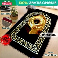 Sajadah Impor Turki Tebal Hitam Kiswah Rumbai Emas Ukuran Jumbo 75x112 dan Ukuran Midi 55x115 cm Mul