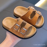 Fast shipping Kids Birkenstock Style Sandals Suede Leather Buckle Slides Non-slip Slippers