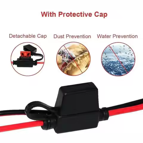 Sae Cable 16AWG Heavy Duty Fuse Holder Waterproof In-Line Fuse Block With Protective Cap, 300V SPT-2