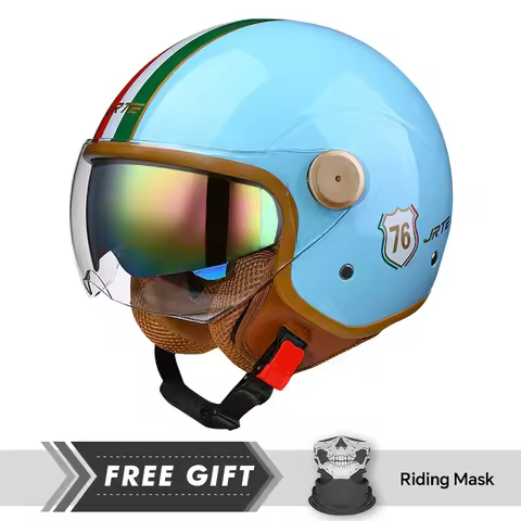 Double Lens Motorcycle Helmets Retro DOT 3/4 Open Half Face Helmet Dual Visor Hidden Sun Shield Remo