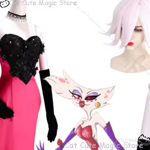 Anime Angel Dust Cosplay Roger Dress Rabbit Gown Hotel Femboy Evening Dress Halloween Unisex wig Nav