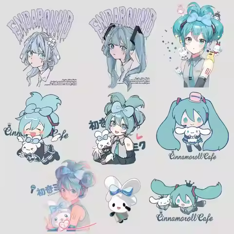 2PC Japanese Anime Hatsune Miku Little Girl Sticker Sports Shirt Heat Transfer Sticker Washable Viny