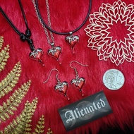 Red Drop Heart Blood Gothic Grunge, Necklace Earrings