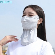 PERRY1 Sunscreen Mask, Solid Color Hanging Ear Ice Silk Mask, Veil Neck Sunscreen Ice Silk Face Mask Women