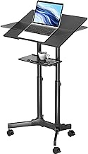 1home Mobile Stand Up Desk Ajustable Laptop Workstation Muti-Purpose Rolling Podium Lecternwith Wheels