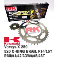 RK Sprocket Set Kawasaki Versys-X 250 RK 520 KLO KLO2 O-Ring Black / Gold Chain Rantai Hitam / Emas