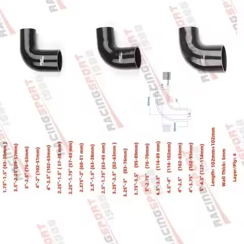 Black 4-PLY Lenght:102mm 90 Degree Elbow Silicone Hose Intercooler Coupler Reducer Turbo ID(mm):51 5