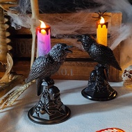 Lifelike Black Crow Statue Glowing Candlestick LED Candles Lights Halloween Home Decorations Raven Table Lamp Scary Ornaments