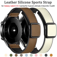True leather strap compatible for Samsung Galaxy Watch 6 5 4 40 44mm 6 4 classic 20mm 22mm silicone bracelet magnetic square buckle C20 Pro Swim Huawei Watch Ultimate GT 4Pro CMF