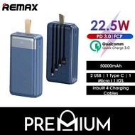 REMAX Hunergy Series 22.5W PD+QC 30000mAh 50000mAh Power Bank 30000 50000 mAh PowerBank RPP-200 / RPP-199 Fast Charging with cable Portable Charger Charging Battery Compatible with Xiaomi Samsung iP Huawei