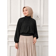 Esem store - Aveline Polka Blouse Drapery Turtleneck Batwing Sleeve Korean Style Butter yellow