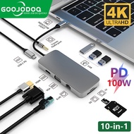 GOOJODOQ USB C Hub MB Adaptor tablet Laptop 10 In 1 Type C Display Port To HDMI 4K RJ 45 VGA Cable PD 100W 3.5mm SD Card TF Card 3 Port USB