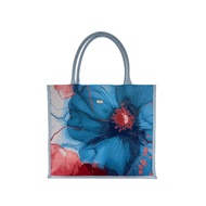 PASAYA Woven Art Bag x ROCK & FLOWER - R&F PEONY BLUE-RED Size M (33x31x15 cm.)