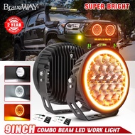 BraveWay 9inch LED Wrok Light 6500K Driving Light  White/Amber DRL Spot Flood Combo Beam for 4x4 Offroad Truck Pickup Jeep SUV 12V 24V