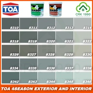 TOA 4SEASONS สีน้ำอะคริลิกแท้ 100% คุณภาพสูง ฟิล์มสียึดเกาะดีเยี่ยม ภายนอกและภายใน สีเทา เขียว (ขนาด 1/4 แกลอน บรรจุ 0.946 ลิตร)