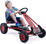 HOMGX Pedal Go Kart, Outdoor Kids Go Kart with Adjustable Bucket Seat, Rubber Wheels & Safety Brake,