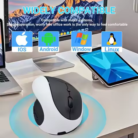 Left Hand Mouse Vertical Ergonomics Design With Side Keys 1600 DPI Adjustable Button Wireless 2.4G F