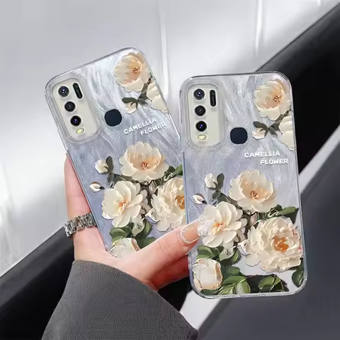 Blooming White Flowers Case For Vivo Y50 Y36 Y35 Y33 Y31 Y30 Y28 Y27 Y22 Y21 Y20 IMD Feather Yarn Sh