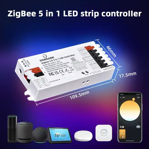 DOMRAEM 20A ZIGBEE3.0 LED Strip Controller DIMMER RGB RGBWCCT 5 in 1 Compatible with HU*E SmartThing