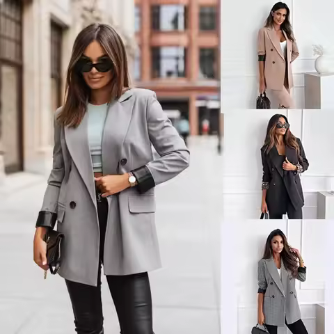 Loose plus Size Street Style Women's Suit Jacket Autumn Winter Poly Fiber No Collar Chinese Origin F