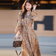 秋季法式2025新款长袖连衣裙收腰显瘦长款碎花裙子超仙高档连衣裙新款25.9.4