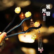 Year of the Dragon Red to Simple Children Can Glow Lotus Wooden Hairpin Antique Lotus Hairpin Glowin